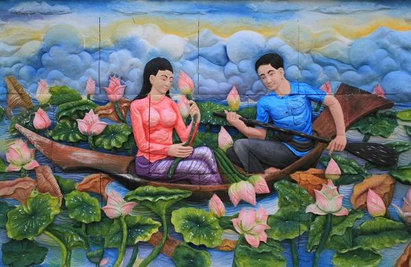 Estuco Pintura Cultura Tradicional Tailandesa Pared Del Templo —  Fotos de Stock