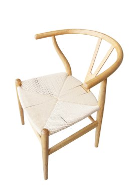 Beyaz arka planda izole edilmiş tahta sandalye