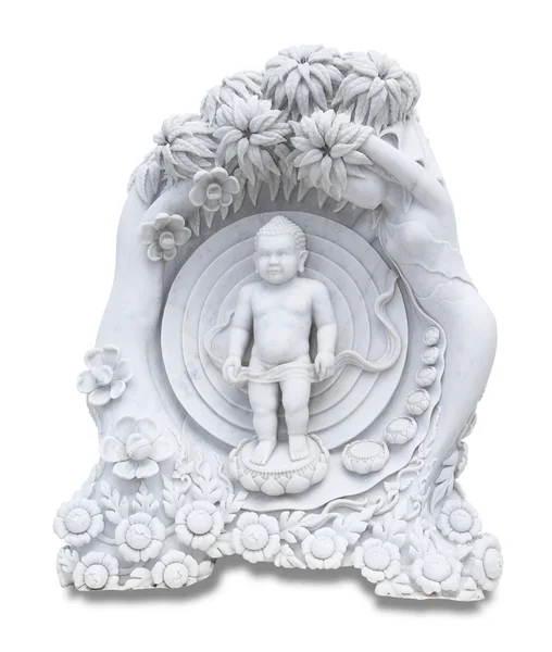 Estátua de mármore do pequeno buddha isolado no fundo branco — Fotografia de Stock
