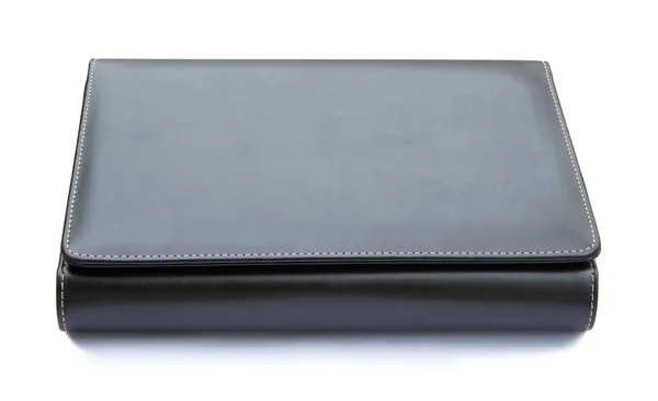 블랙 가죽 커버 노트북 흰색 배경에 고립 — 스톡 사진