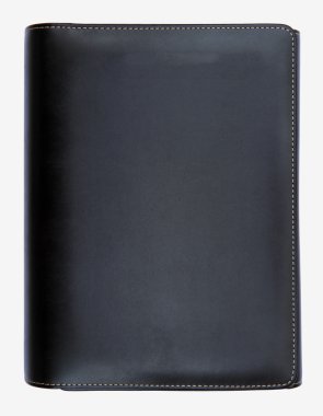 izole beyaz zemin üzerine siyah deri kapak defter