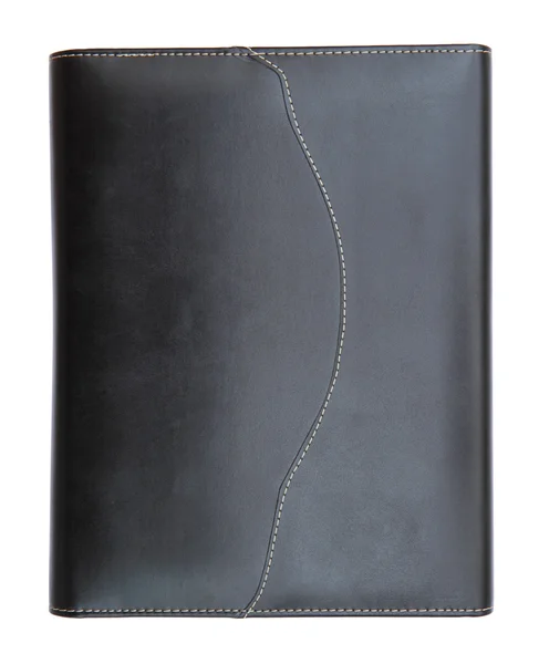 Cuaderno de cubierta de cuero negro aislado sobre fondo blanco — Foto de Stock