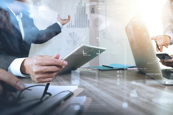 Businessman making presentation with his colleagues and business — Stock Photo, Image