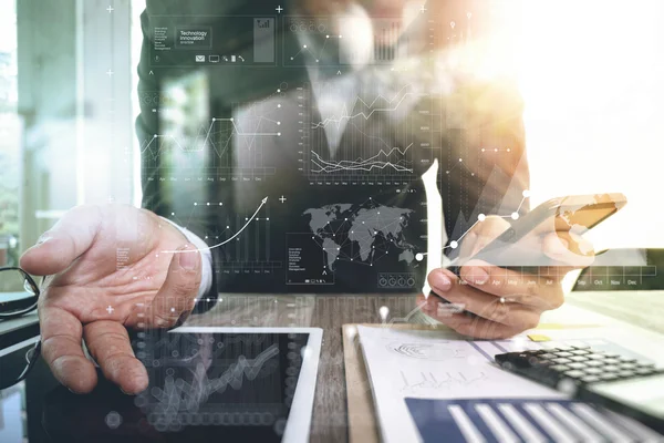 Businessman working with digital tablet computer and smart phone — Stock Photo, Image