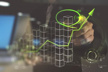 bir pasta grafik çizim işadamı el çift pozlama 