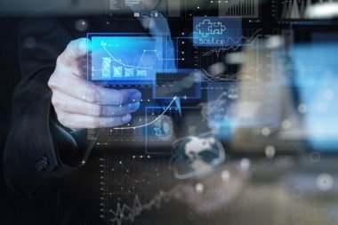 yeni moder ile çalışan işadamı el çift pozlama fotoğraf