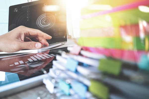 Designer hand working with digital tablet computer and smart pho — Stock Photo, Image