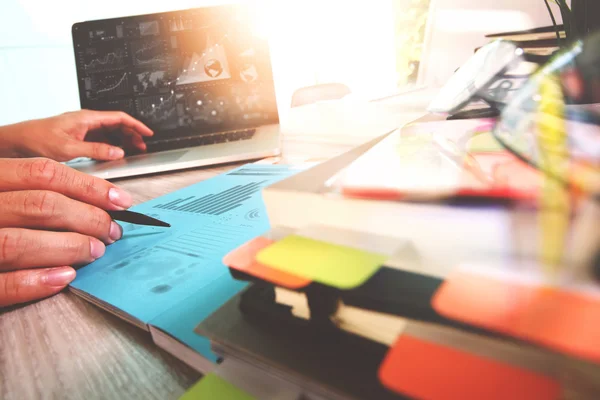 Business documents on office table with smart phone and digital — Stock Photo, Image