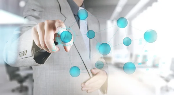 Double exposure of businessman working with new modern computer — Stock Photo, Image