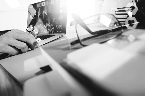 Medicine doctor hand working with modern digital tablet and lapt — Stock Photo, Image