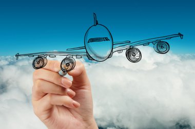 el mavi gökyüzü arka plan üzerinde uçak çizimi