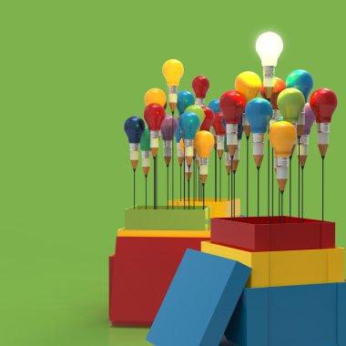 kalem ampul 3d olarak düşünmek dışındaki kutusu ve liderlik 