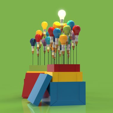 kalem ampul 3d olarak düşünmek dışındaki kutusu ve liderlik 