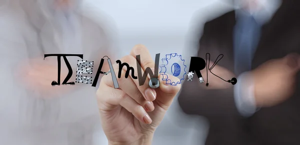 Businessman hand drawing design graphic word TEAMWORK as concept — Stock Photo, Image