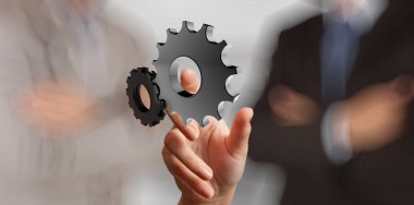 başarı kavramı için 3D dişli gösterilen işadamı el 