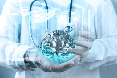 Doktor nörolog el çift pozlama ile metal beyin göster