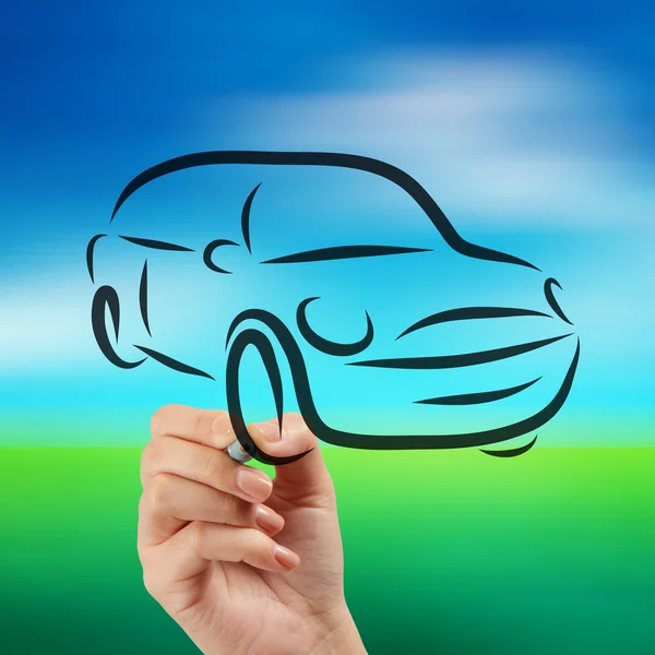 Hand drawn of silhouette of car on nature background — Stock Photo, Image