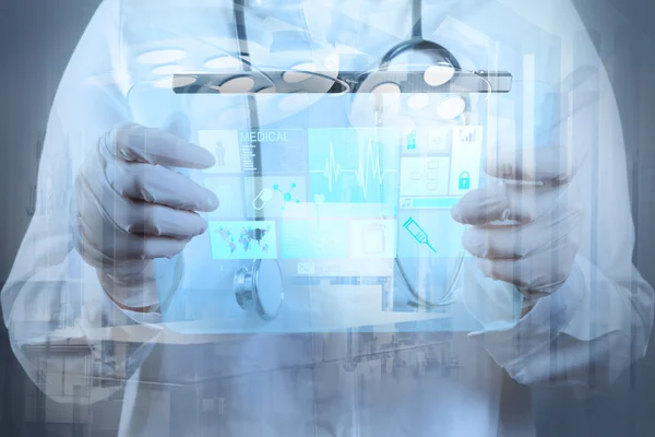 Medicine doctor hand working with modern computer interface as — Stock Photo, Image