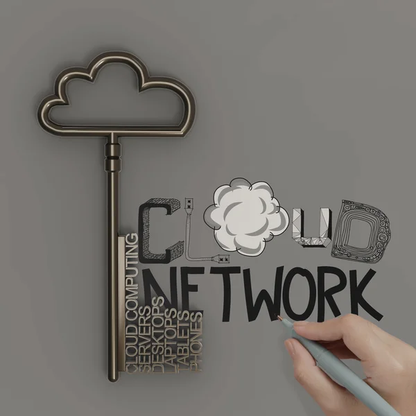 Biznesmen ręcznie pracy z diagramu Cloud Computing z 3d — Zdjęcie stockowe