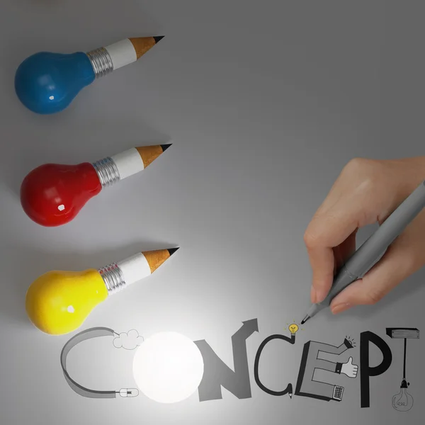 Crayon ampoule 3d et design mot CONCEPT comme concept — Photo