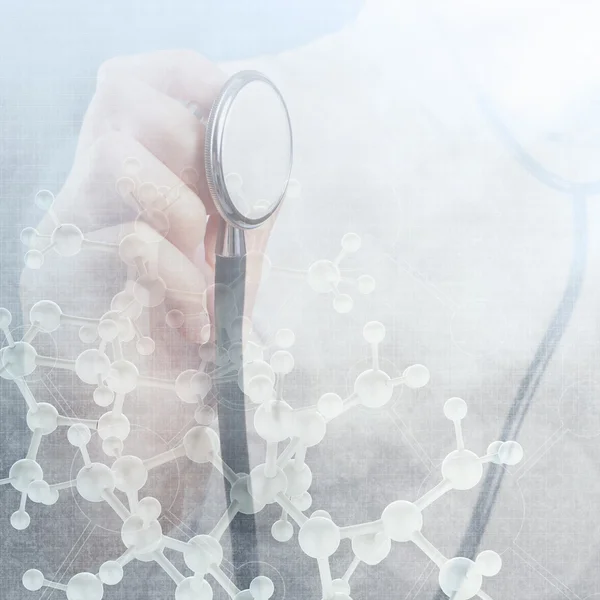 Double exposure of Medicine doctor hand working with modern comp — Stock Photo, Image