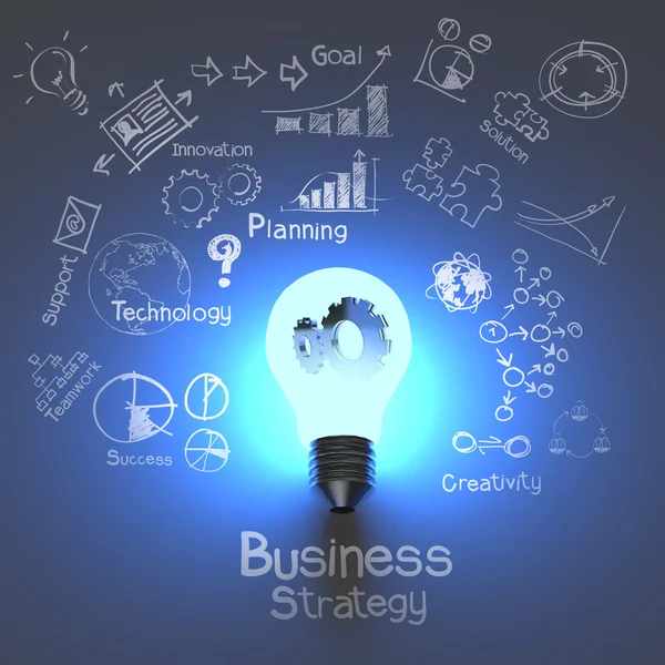 Estratégia de negócios e lâmpada com engrenagens como conceito — Fotografia de Stock