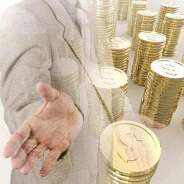yığın altın sikke dolar işareti beyaz arka plan üzerinde 3d