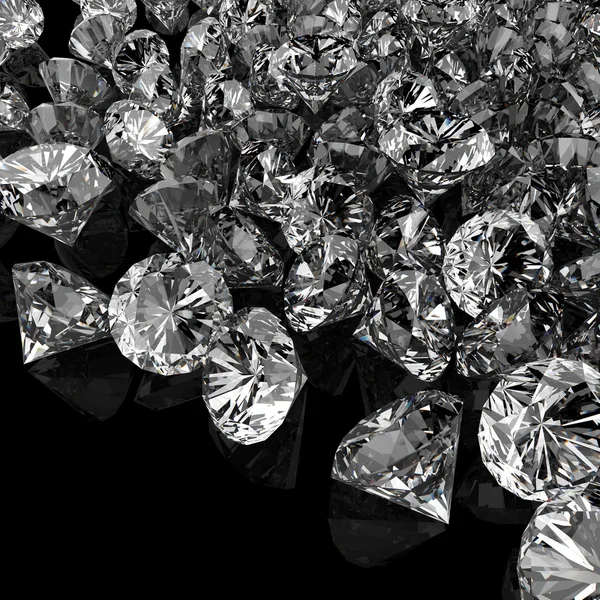 Diamantes composición 3d sobre fondo negro —  Fotos de Stock