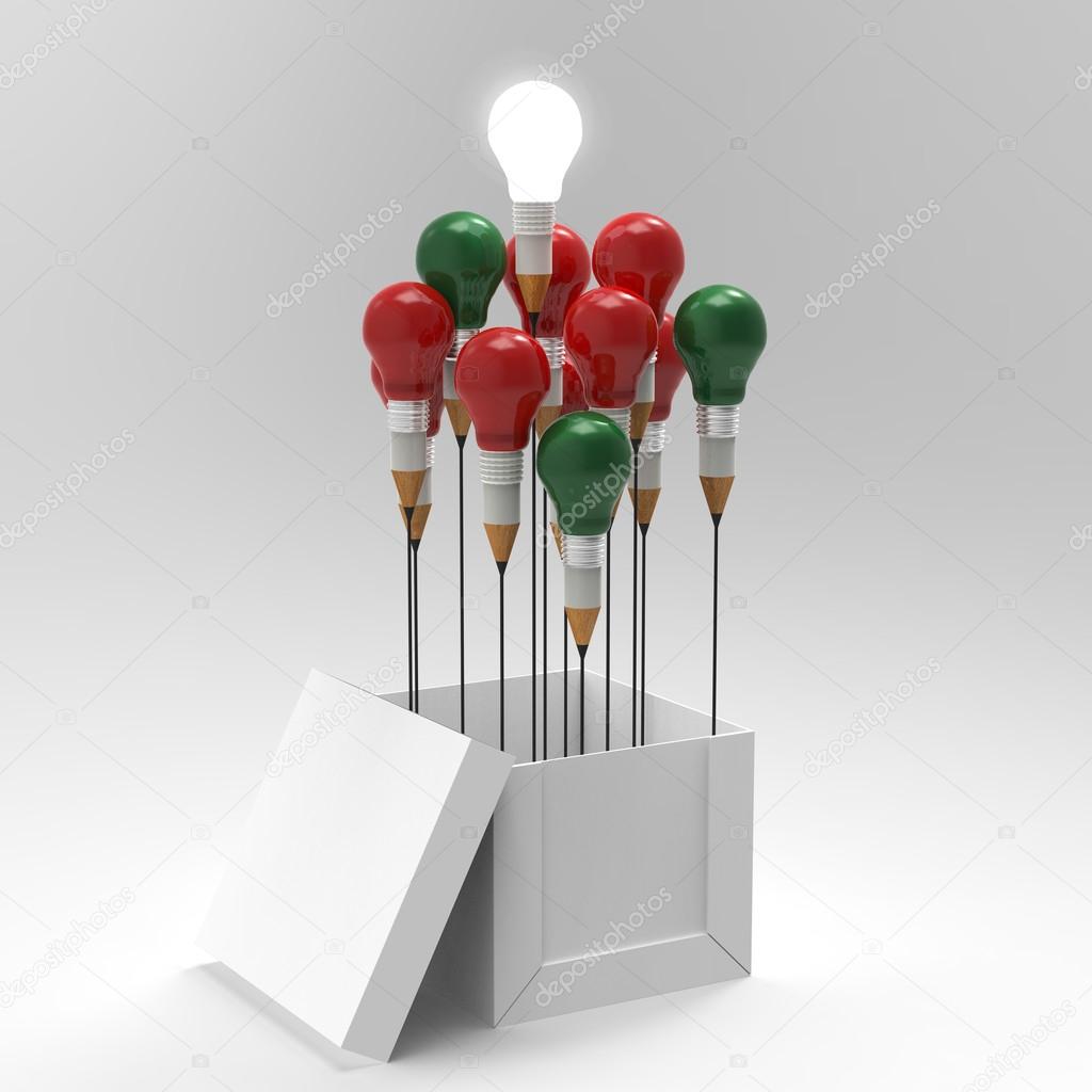 pencil light bulb 3d as think outside of the box and merry's chr