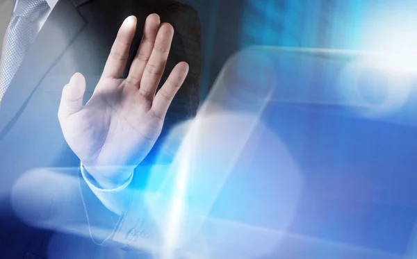 Businessman   pressing a touchscreen buttons — Stock Photo, Image