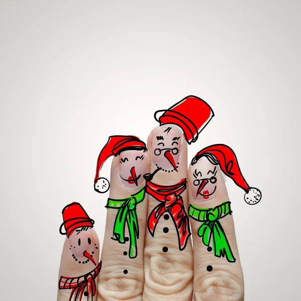 Lovely family hand drawn and finger of snowmen,as concept idea — Stock Photo, Image