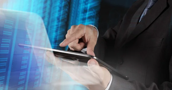 Hand pressing a touchscreen button — Stock Photo, Image