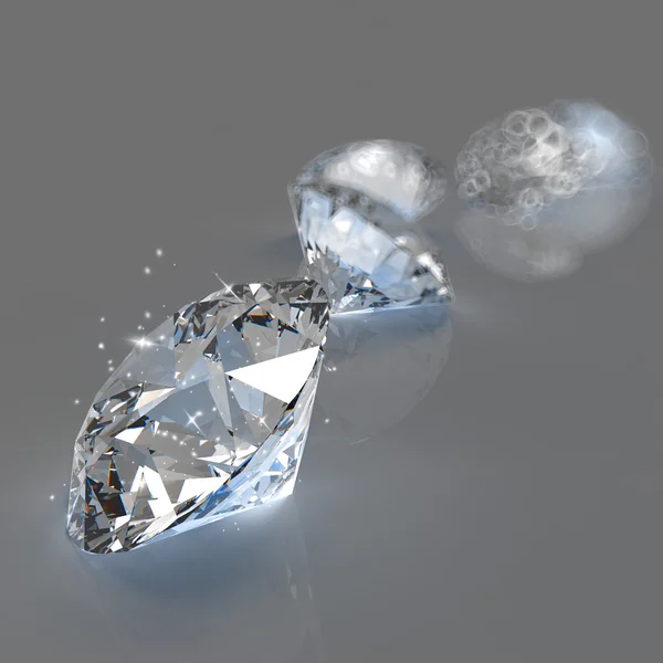 Diamantes composición 3d sobre fondo gris — Foto de Stock
