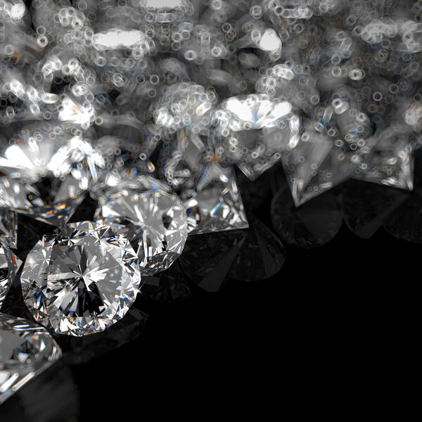 Diamonds 3d composition on black background 