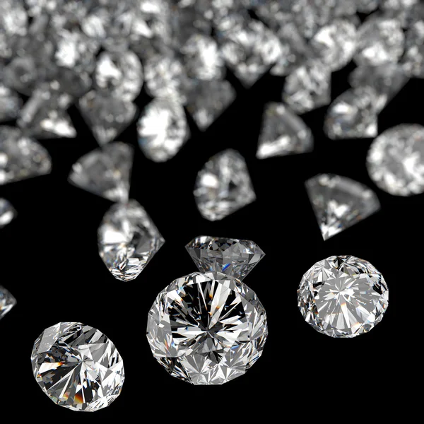 Diamantes composición 3d sobre fondo negro —  Fotos de Stock