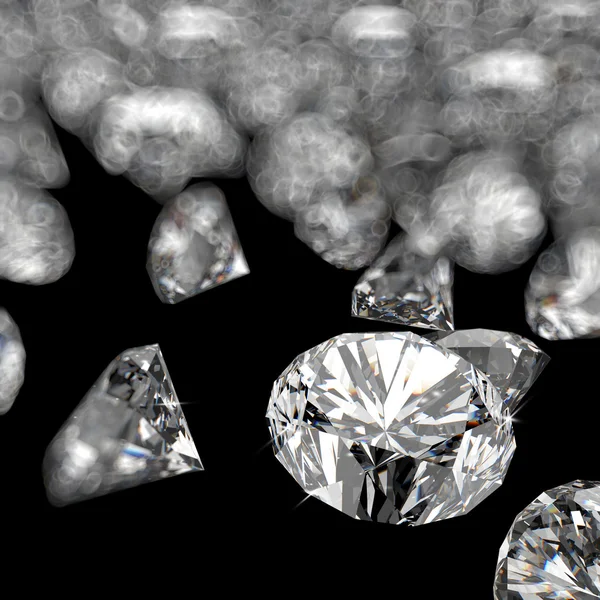 Diamanten 3D-samenstelling op zwarte achtergrond — Stockfoto