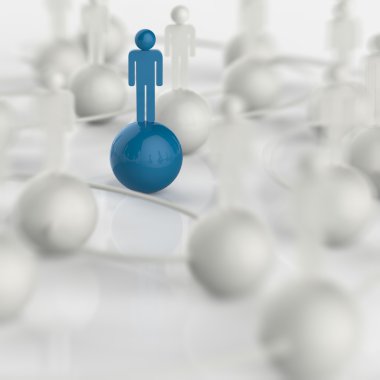 3D mavi ve beyaz insan sosyal ağ ve liderlik 