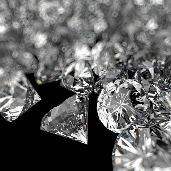 Diamantes composición 3d sobre fondo negro — Foto de Stock