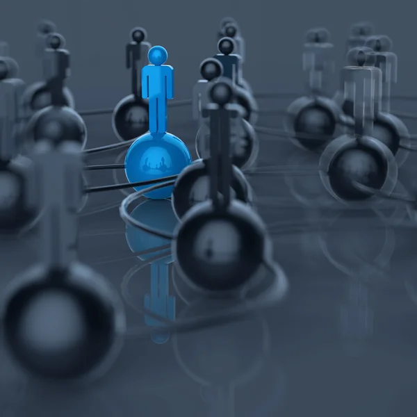 3D sieci społeczne człowieka ze stali nierdzewnej i przywództwo — Zdjęcie stockowe