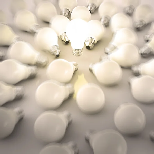 3D växande lampa som står ut från släckt glödlampa b — Stockfoto