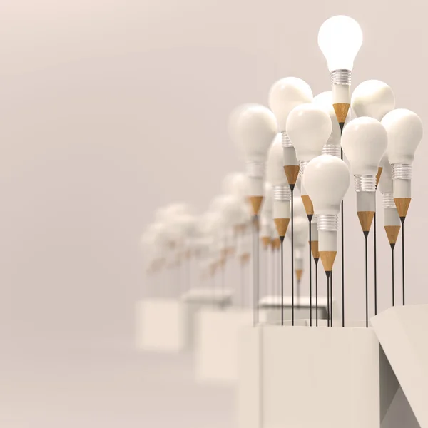 Drawing idea pencil and light bulb concept outside the box as cr — Stock Photo, Image