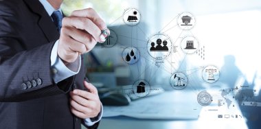 işadamı el dokunmak Rüzgar türbinleri