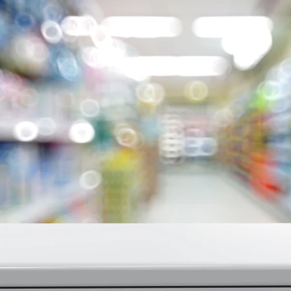 Empty laminate shelf and blurred  background for business produc — Stock Photo, Image