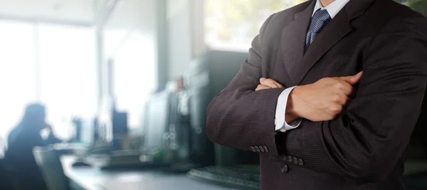 Businessman success with his office  background as concept — Stock Photo, Image