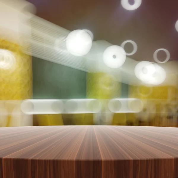 Lege houten ronde tafel en onscherpe achtergrond voor product pres — Stockfoto