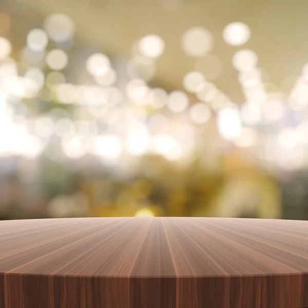 Meja bundar kayu kosong dan latar belakang kabur bagi pres produk — Stok Foto