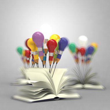 Çizim fikir kalem ve kitap dışında ampul konsepti 