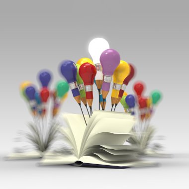 Çizim fikir kalem ve kitap dışında ampul konsepti 