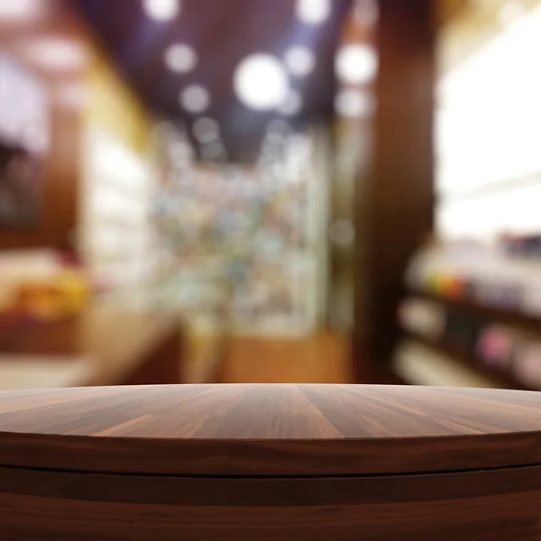 Tavola rotonda in legno vuota e sfondo sfocato per prodotti pres — Foto Stock