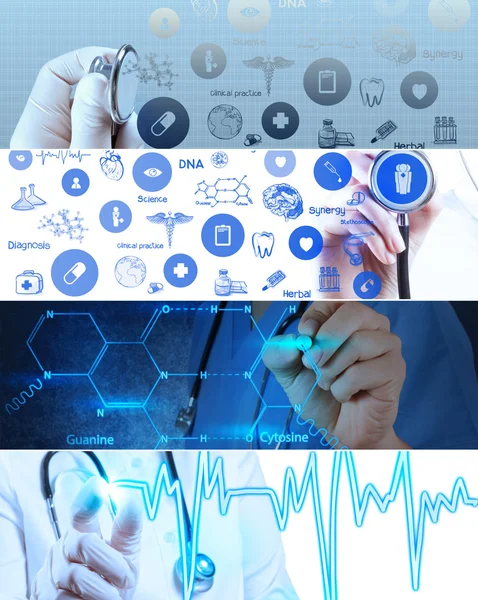 Collage of Various concepto de atención médica moderna y helath — Foto de Stock